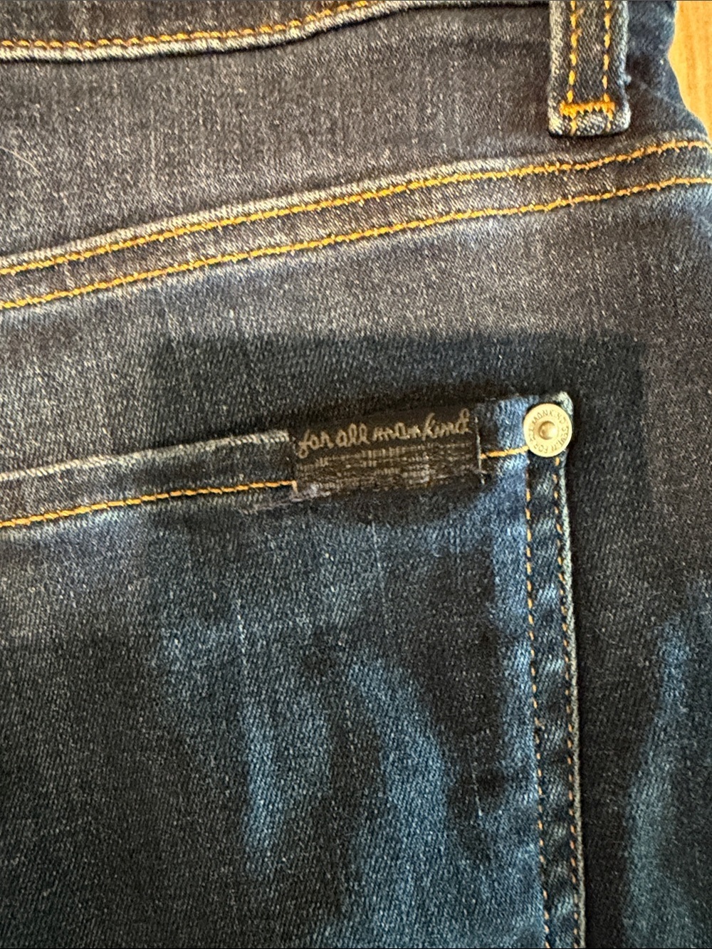 7 For All Mankind Dark Blue Frayed Hem Denim Shorts - Picture 4 of 5